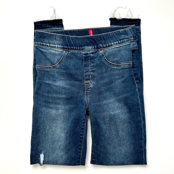 SPANX Jean-ish Leggings Skinny Jeans Distressed Released Raw Fray Hem Size Small - Picture 8 of 14